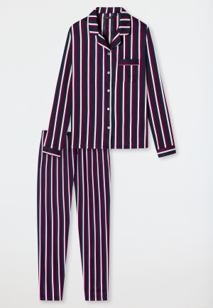 Pyjama lang Websatin Reverskragen Streifen lila - selected! premium inspiration
