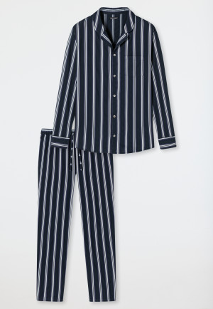 Pyjama lang geweven stof knoopsluiting donkerblauw gestreept - Selected! premium inspiratie