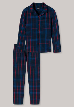 Pyjama lang Flanell Knopfleiste nachtblau kariert - Warming Nightwear