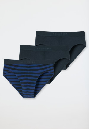 Rio-Slips 3er-Pack Organic Cotton Webgummibund uni/gestreift dunkelblau - 95/5