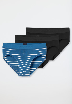 Slip rio confezione da 3 pezzi in cotone organico elastico in vita in tessuto tramato a righe e tinta unita - 95/5