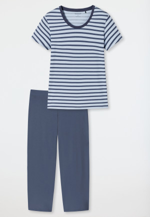 Pyjama 3/4 coton bio marinière bleu - Essential Stripes