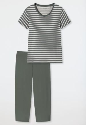 Pajamas 3/4-length organic cotton Breton stripes jade - Essential Stripes