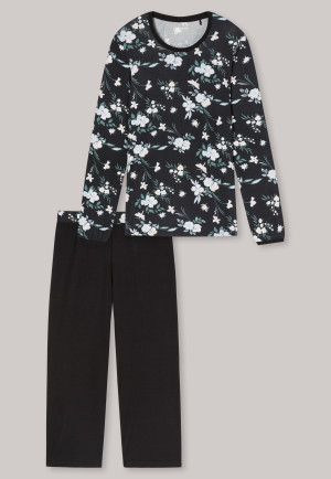 Pajamas 3/4-length modal cuffs floral print black - Golden Harvest