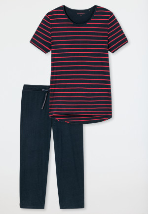 Schlafanzug 3/4-lang Ringel schwarz-rot - selected! premium inspiration