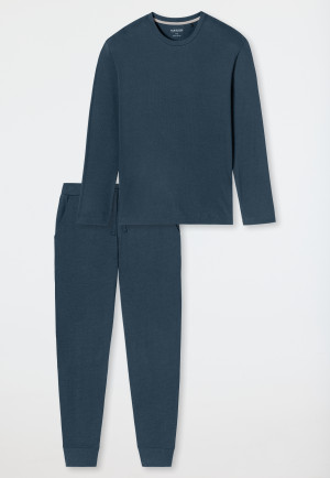 Pyjama dubbelrib lange manchetten donkerblauw - Modern Nightwear