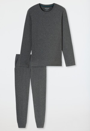 Pyjama dubbelrib lange manchetten donkergrijs gemêleerd - Modern Nightwear