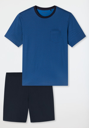 Pigiama corto con tasca sul petto a fantasia blu - Comfort Essentials