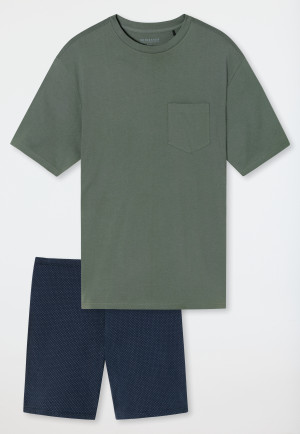 Schlafanzug kurz Brusttasche Kreise jade - Essentials Nightwear