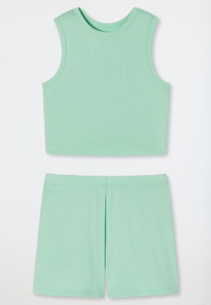 Schlafanzug kurz Doppelripp Organic Cotton mint - Ocean Flow
