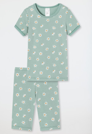 Pyjama, court, côtes fines, coton bio, margaritas, vert chiné - Natural Love