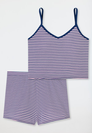 Schlafanzug kurz Feinripp Organic Cotton V-Ausschnitt Streifen indigo - Nightwear