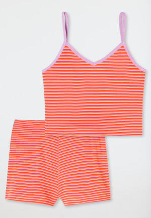 Pyjamas short fine rib Organic Cotton V-neck stripe pink - Nightwear