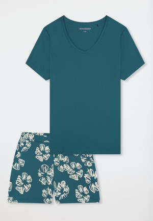Short pyjamas interlock flowers green - Modern Nightwear