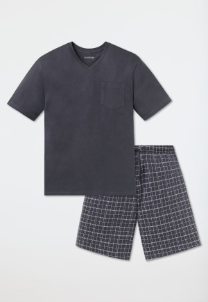 Pyjama court, Jersey gris avec col en V - Ebony