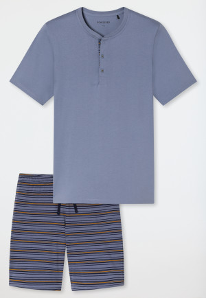 Pigiama corto con abbottonatura grigio-blu - Casual Nightwear