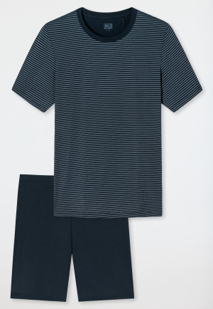 Pyjama kort modal gestreept donkerblauw - Long Life Soft