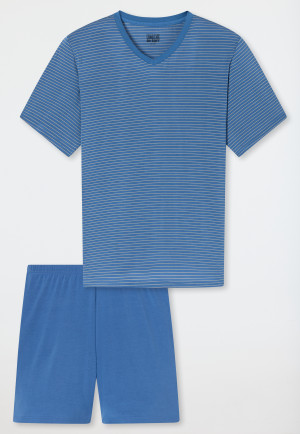 Pyjama court Encolure en V Modal rayures bleu atlantique - Long Life Soft
