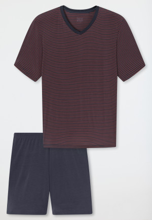 Pyjamas short modal V-neck stripes charcoal - Long Life Soft
