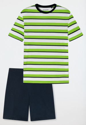 Schlafanzug kurz Organic Cotton Blockringel lime - Ocean Flow