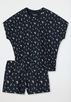 Pyjama court, coton bio, fleurs, anthracite - Happy Summer