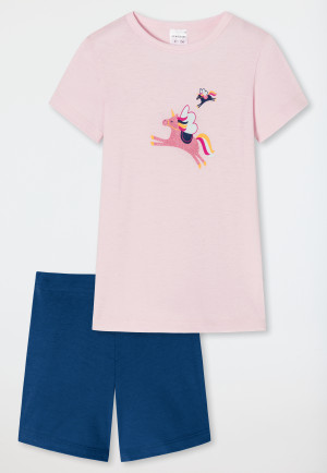Pyjama kort biologisch katoen eenhoorns rosé - Girls World