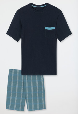 Pyjama short organic cotton ruitjes admiral - Comfort Nightwear