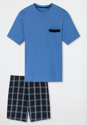 Pigiama corto in cotone organico a quadri blu atlantico - Comfort Nightwear