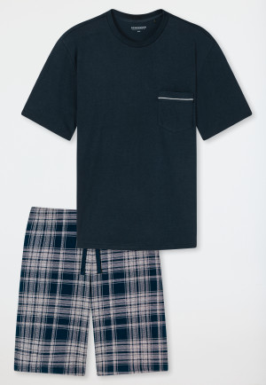 Pajamas short organic cotton check dark blue - Comfort Fit