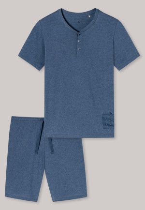 Schlafanzug kurz Organic Cotton Knopfleiste jeansblau - Natural Dye