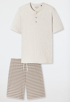 Schlafanzug kurz Organic Cotton Knopfleiste Streifen braungrau - Casual Nightwear