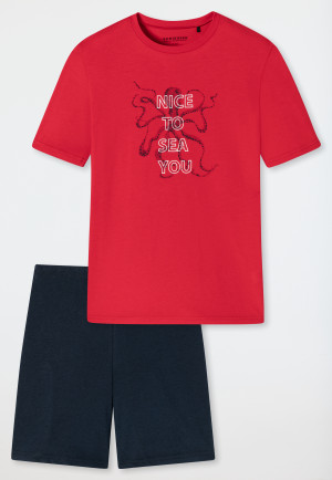 Pyjama court coton bio pieuvre rouge - Aquatic Flow