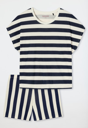 Schlafanzug kurz Organic Cotton Oversized Streifen nachtblau - Just Stripes
