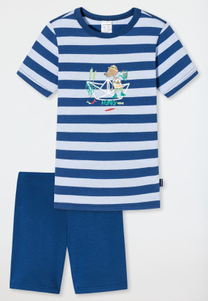 Pajamas short organic cotton rat paper boat stripes air blue - Rat Henry