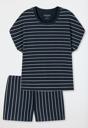 Schlafanzug kurz Organic Cotton Ringel dunkelblau - Just Stripes