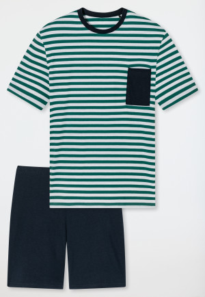Pigiama corto in cotone biologico a righe, verde scuro  Ocean Flow