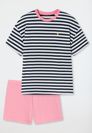 Pajamas short organic cotton stripes heart dark blue - Aquatic Flow