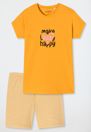 Short pajamas organic cotton stripes heart yellow - Happy Summer