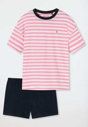 Pajamas short organic cotton stripes heart pink - Ocean Flow