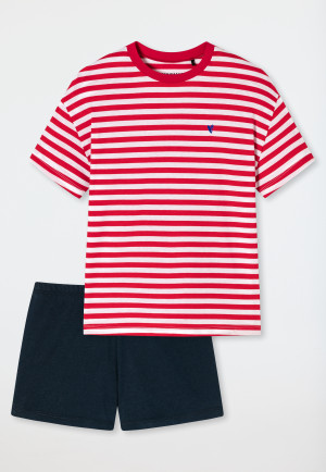 Schlafanzug kurz Organic Cotton Ringel Herz rot - Aquatic Flow
