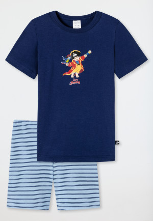 Pigiama corto in cotone biologico a righe, capitano pirata, blu scuro - Capt'n Sharky