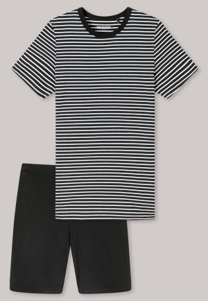 Pajamas short organic cotton stripes black - Nightwear