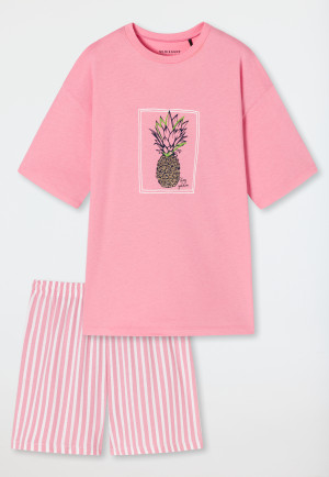 Pyjama court coton bio rayures ananas rose - Ocean Flow