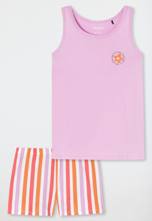 Pigiama corto in Organic Cotton a strisce floreali rosa - Nightwear