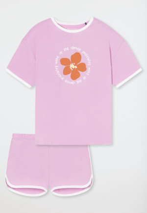 Pyjama court en coton biologique rayures fleur rose - Nightwear