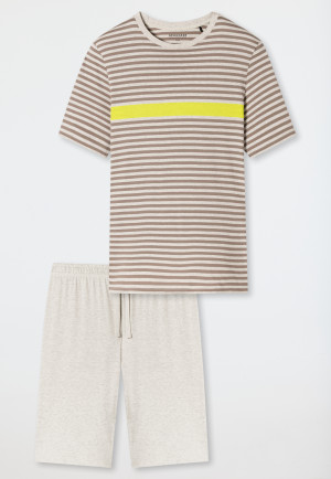 Schlafanzug kurz Organic Cotton Streifen braungrau - Casual Nightwear