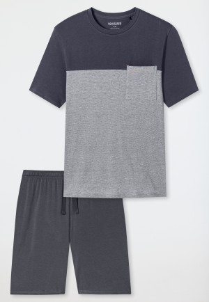 Schlafanzug kurz Organic Cotton Streifen Brusttasche kohle - 95/5 Nightwear