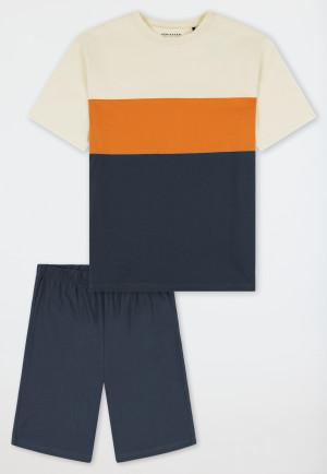 Schlafanzug kurz Organic Cotton Streifen graphit - Nightwear