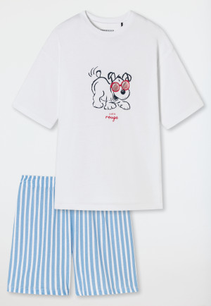 Schlafanzug kurz Organic Cotton Streifen Hund weiß - Aquatic Flow