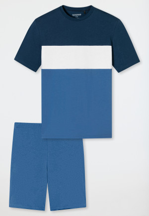Schlafanzug kurz Organic Cotton Streifen jeansblau - Nightwear